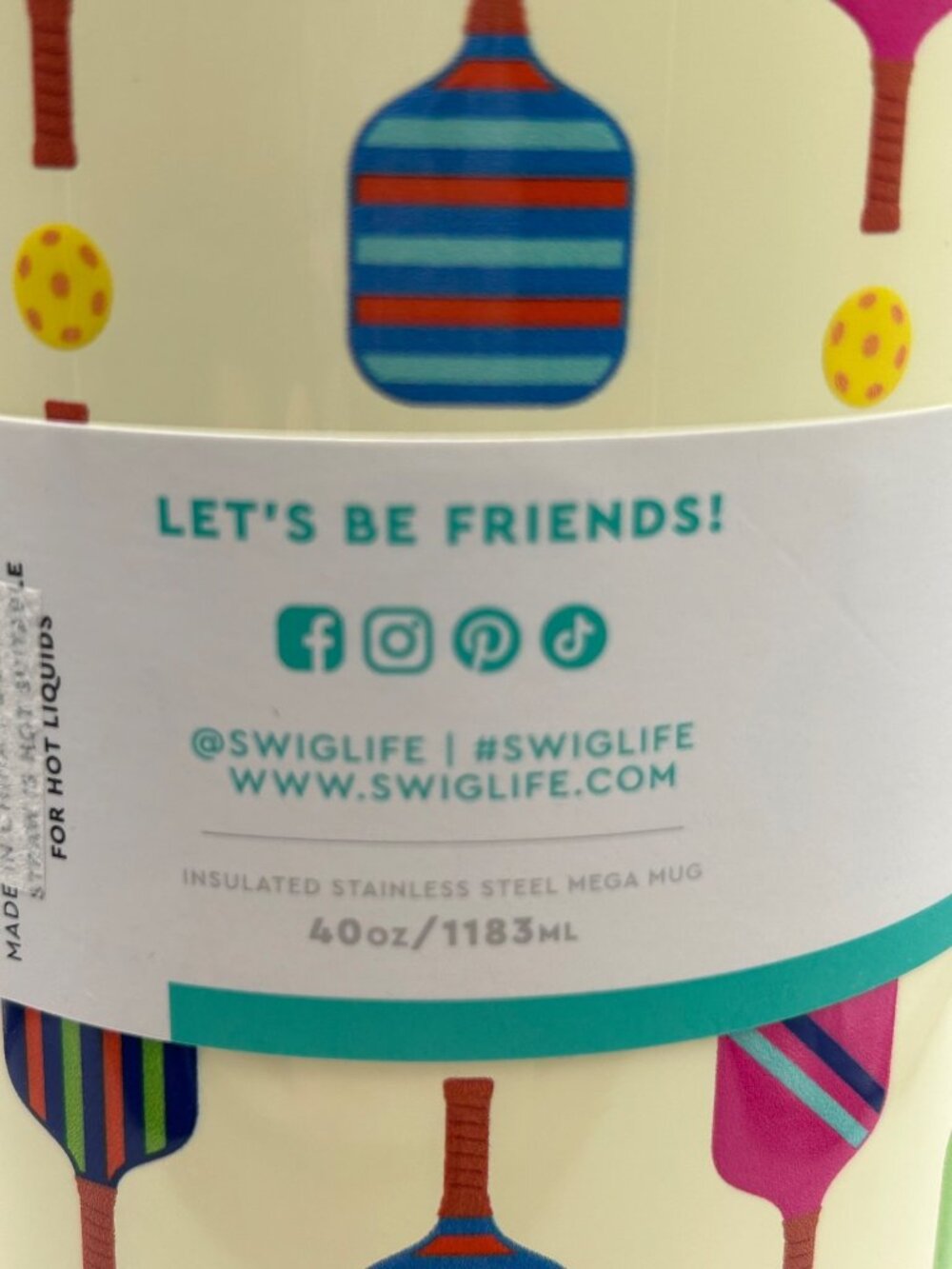 NWT Swig Pickleball Paddle Insulated Stainless Steel Mega Mug Cup Tumbler 40 oz - Picture 9 of 12